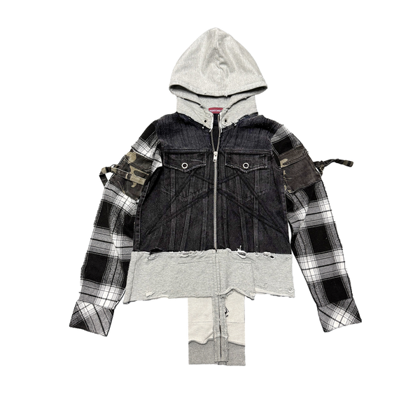 TRASHED DENIM FLANNEL TRUCKER JAKCET