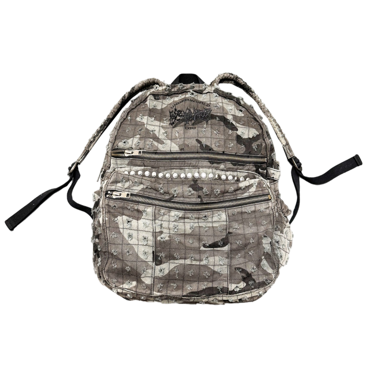 CAMMO TRASHED DENIM BACKPACK – Reckless Scholars CAMMO TRASHED DENIM BACKPACK – Reckless Scholars